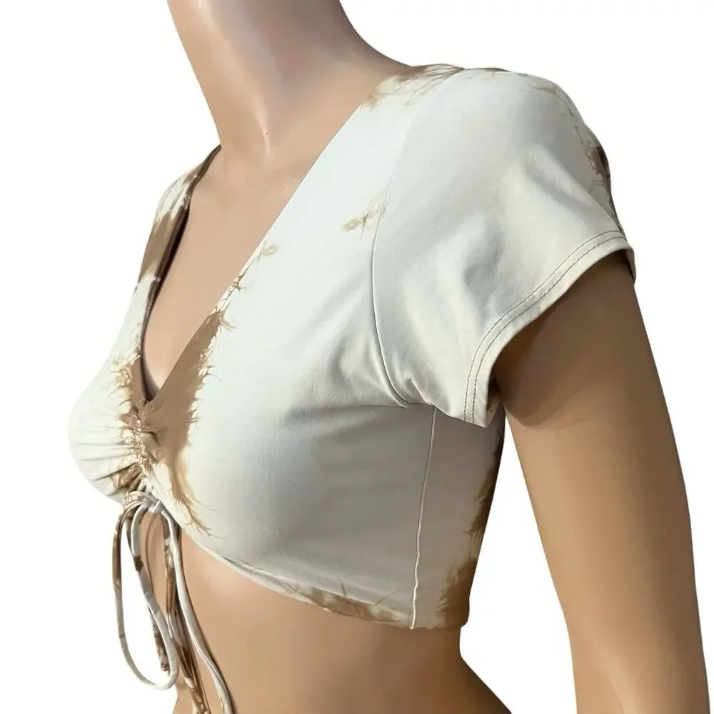 Frankies Bikinis x Sofia Richie Ryan Tie Dye Bikini Top Large Brown White Ruched